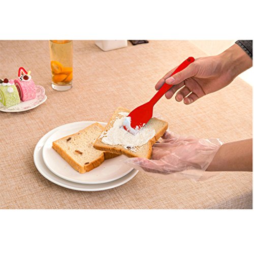 Silikon Mixer Teigschaber Backpinsel Set – Silikonschaber Küchengeräte Kleine Schmal Teigspachtel – Backzubehör Küchenhelfer Set Topfset Kochbesteck – mit stabilem Edelstahlkern zum Kuchen Backen und Mixen, Einteilig, 21cm in Rot - 4