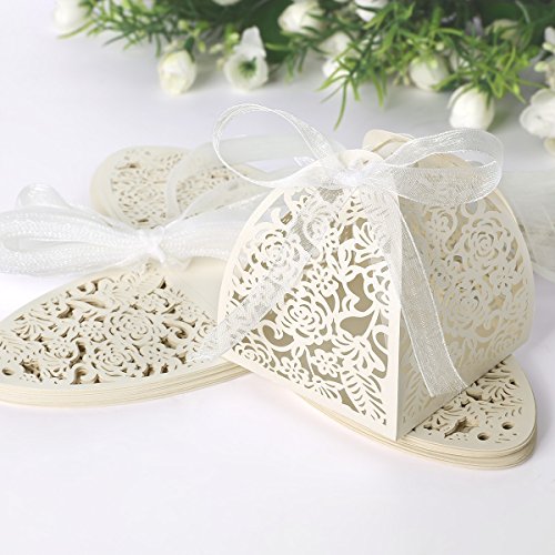 25 x ivory weiß Laser Cut Hochzeit Taufe Gastgeschenk Geschenkbox Kartonage Schachtel Bonboniere Box Hochzeit Dekoration Hochzeitsdeko Tischdeko - 2