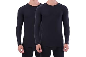 LANBAOSI 2 Pack Men's Thermal Underwear Tops Winter Warm Long Sleeve Body Warmer Soft Baselayer T-Shirt