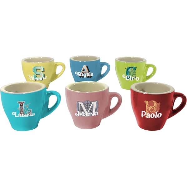 Set 4 Tazzine Caffè Espresso Personalizzate Con Caricatura Chibi E Nome - Idea Regalo Originale