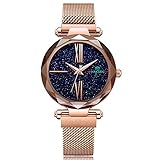 NAKZEN Damenuhr Lässige Mode Quarzuhr Frauen Sternenhimmel Multicolor Leder Armbanduhr Einfache Designer Wasserdichte Uhr (Gold)