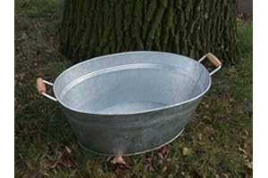 DEKO-IMPRESION Deko-Impression Large Zinc Tub, Plant Pot, Zinc Tub, Flower Pot, Plant Bowl, 49 x 31 cm