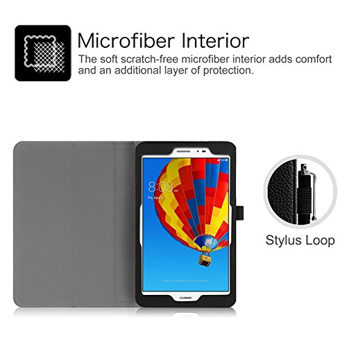 Fintie Huawei MediaPad T1 8.0 Hülle – Slim Fit Kunstleder (Folio) Schutzhülle Tasche Case Cover Standfunktion und Stylus-Halterung für Huawei MediaPad T1 8 Zoll 3G / WiFi Tablet-PC, Schwarz - 3