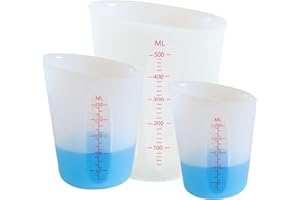 XIMUHO Silikon Messbecher Krüge, 500ml/250ml Epoxidharz Mischbecher mit Skala Clear, Silicone Measuring Cups für Epoxidharz Gießformen, DIY Handmade, Basteln, Labor, Küche (3)