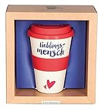 Grafik Werkstatt Becher mit Deckel | Kaffee-Tasse | Coffee 400 ml | -to-go | Lieblingsmensch, beige, 6 x 9 x 14 cm