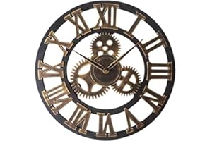 Taodyans Orologio da parete silenzioso, Numeri romani vintage 40cm Orologio scheletro in Legna Soggiorno Cucina Caffe Decor Regalo (Oro romano)