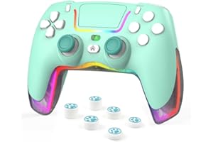 RALAN Controlador inalámbrico verde compatible con PS4/Pro/Slim/para PS4 Dualshock 4 Gamepad con iluminación LED ajustable, conector de audio de 3.5 mm y almohadilla táctil