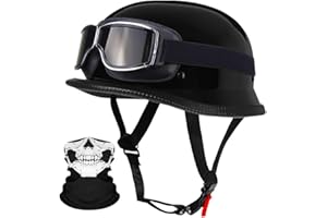 RQTEUYE German Style Motorcycle Retro Half Helmet ECE Approved, Vintage Open Face Motorbike Helmet with Adjustable Quick Release Buckle for Chopper Cruiser Street Scooter (22.4-25.2in)