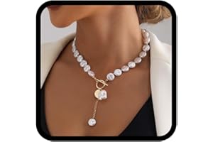 Reaky Pearl Necklaces Gold Beaded Necklace Chain Sequins Neckalce for Women