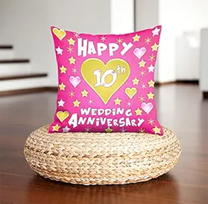 DreamVio Happy 10th Anniversary Pillow,Cushion for Gifting on Birthday's & Wedding to Couple,Husband, Wife, Friends Color : Pink (12 x 12 inch)