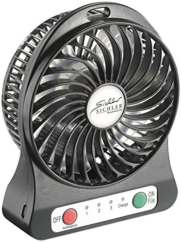 Sichler Haushaltsgeräte 3in1-Akku-Tisch-Ventilator mit Powerbank-Funktion & Leuchte, 1.800 mAh