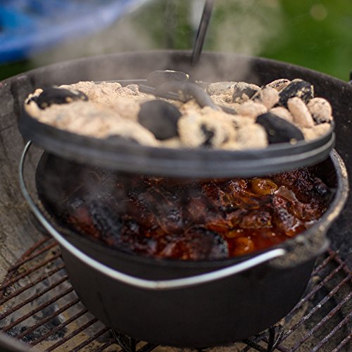Big-BBQ DO 9.0 Dutch-Oven aus Gusseisen | Fertig eingebrannter 12er Koch-Topf aus Gusseisen | mit Deckelheber, Deckel- oder Topfständer | ohne Füße - 9