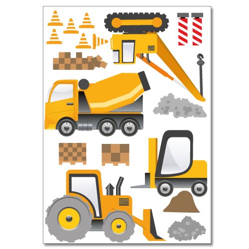 Wandkings Baumaschinen Wandsticker Set, 33 Aufkleber, 2 DIN A4 Bögen, Gesamtfläche 60 x 20 cm - 3