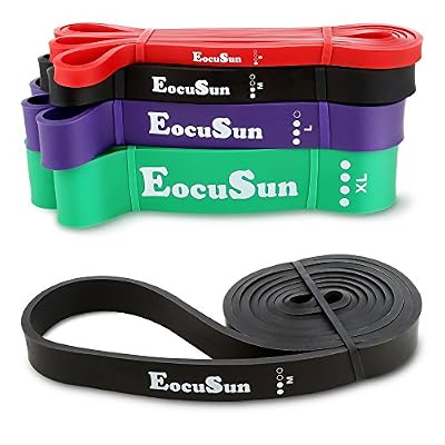 EocuSun Bande Élastique de Résistance, 4 Niveaux de Force, Bande Elastique Fitness en Latex pour Yoga, Musculation, Crossfit, Récupération, Pilates, Kinésithérapie, Culturisme， Noir_M