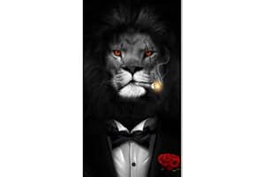 BGGGTD Nordique Mural Moderne Mur Art Impressions Impressions sur Toile Décor À La Maison Géométrique Simple Mode Affiche Rouge Aux Yeux Lion Fume Un Cigare Impressions Murales