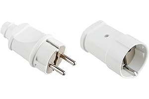 GLIROWY Schuko Plug and Schuko Coupling, Protective Contact Plug, Pack of 1 Protective Contact Set with Kink Protection, Can Be Used for 0.5-2.5 cm² Cable, IP20, 250 V, 16 A