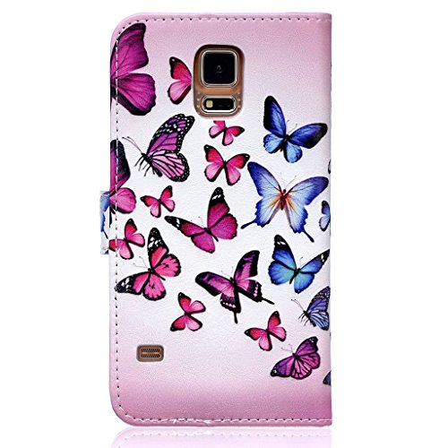 Billetera Cuero Funda para Samsung Galaxy S5 Careynoce Diente de Le  n Amor Rose  Mariposa  Colorido Patron PU Cuero Funda para Samsung Galaxy S5 I9600 Samsung Galaxy S5  5 1 pulgada  Protector Cubierta -- Vistoso mariposa  2