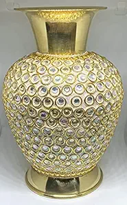 Loopysky Decorative Crystal Brass Metal Flower Jar Vase (8.5 x 6 x 6 Inch Golden+Silver)