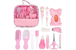 SUGFAY Trousse de Soin Bébé,13PCS Kit de Soin Bébé Trousse Bébé Naissance,Bébé Clou Cheveux Soins de santé Des Thermomètre de Bain/Coupe-ongles/Ciseaux/Peigne pour Bébé-Pour La Maternelle,Les Nouveau-Nés