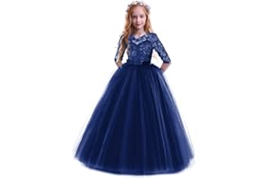 Ibtom Castle Flower Girl Dress, Princess Dress, Festive Dress, Pageant, Wedding, Party or Bridesmaid Dress, Lace, Tulle, Cocktail Dress, Elegant, Long Evening Gown, Communion, UK Sizes for Ages 4–12