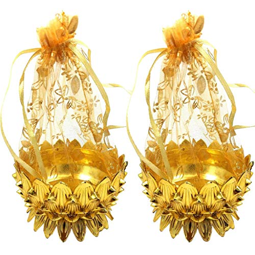 Evisha Net Potli Fibre Decorative Baskets Golden for Wedding, Gifting,Festivals (Set of 2)