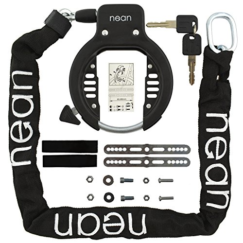 nean Fahrrad-Rahmen-Ring-Schloss, Ketten-Schloss, inkl. Einsteckkette und Anbausatz, schwarz, 5, 5 x 900 mm