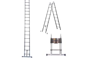 QIMU Stainless Steel Telescopic Folding Ladder - 5 Metre Multi-Purpose Extension Ladder, Max Load 150kg/330lb, for Decorating, Painting