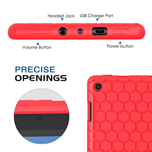 MoKo Hülle für All-New Amazon Fire HD 8 Tablet (7th Gen – 2017 Modell) – [Honey Comb Series] Lightweight Silikon Case Stoßfest [Kids Kinderfreundlich] Schutzhülle für das neue Fire HD 8, Rot - 5