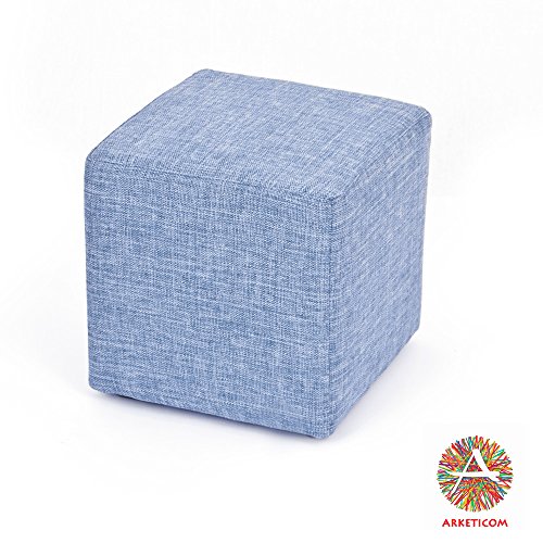 Arketicom Pouffe Ottoman Footstool Cube Blue Jeans Polyurethane High Density Height cm 45 Side cm 45 Hand Made in Italy (Hand-carved with non-slip wood feet - puff puf pouf))