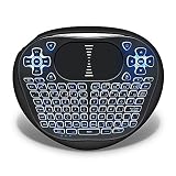ANEWKODI Mini Teclado Inalámbrico Retroiluminado Touchpad Keyboard con Ratón 2,4 GHz Wireless Mini Keyboard con Azul Retroiluminada LED y el Adaptador de Interfaz USB, para Smart TV, Pad, Google/Android TV Box, HTPC, IPTV, XBOX, PC, Windows 10/7/2000/XP/Vista/CE—(T8 LED retroiluminada, batería del Li-ion recargable)