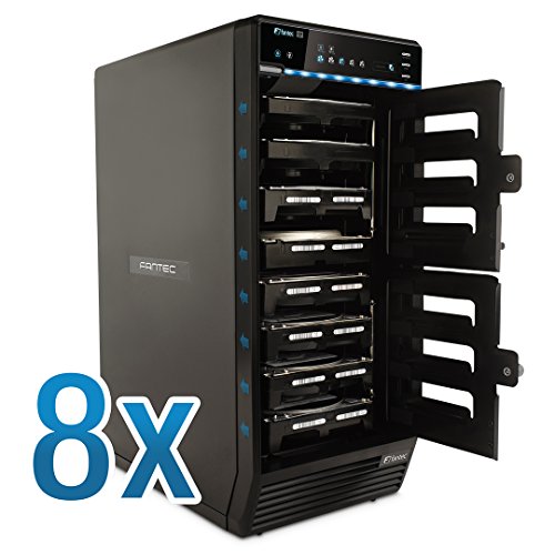 FANTEC QB-X8US3-6G Externes 8-fach Festplattengehäuse (für den Einbau von 8x 8,89 cm (3,5 Zoll) SATA I/II/III Festplatten, USB 3.0 SUPERSPEED und eSATA Anschluss, 6G Support, 2x 80 mm Lüfter temperaturgeregelt) schwarz - 6