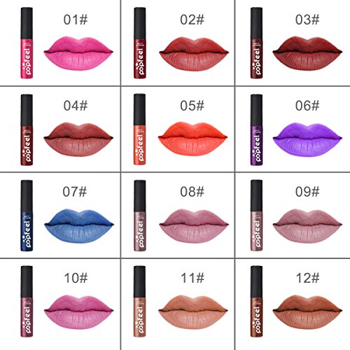DE’LANCI Lippenstift Gloss Set 12x Matt Lippenstift, Wasserdichtes,Mit Aufbewahrungstasche, #01- #12 - 5