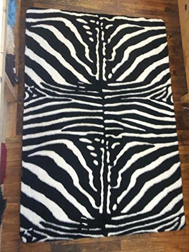 Zebra Faux Fur Rug, 220 x 150 cm Rectangular Back Latex Non-Slip Rubber Coating