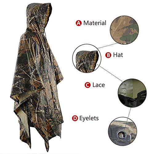 Aodoor Regenjacken Regenponcho wasserdicht regenmantel für die Jagd Camping, Freizeit Regenmantel, Baumblatt Camouflage Rain Poncho - 2