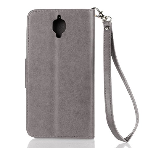 OnePlus 3 / OnePlus 3T Hülle,Cozy Hut ® Schmetterling Series Book Type Slim Fit Soft Silikon Magnetverschluss Schutzhülle PU Leder Hülle Flip Wallet Case Kunst leder Tasche Cover mit Standfunktion und Kartenfächer für OnePlus 3 / OnePlus 3T – grau - 2