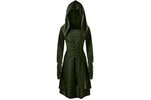 Celucke Womens Gothic Dresses, Vintage Halloween Christmas Costumes Lace Up Hooded Pullover High Low Bandage Dress Cloak