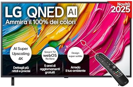 LG QNED AI QNED80 TV 50 pollici, Smart TV 4K, Processore α7 Gen8, Dynamic QNED Color, Design Super Slim, webOS con AI e telecomando puntatore AI, Gaming con VRR 4K@60Hz, 50QNED80A6A 2025