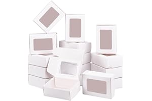 BENECREAT 30 PCS Scatole di Carta Kraft Bianca con Finestra Trasparente Scatole Regalo da 8.5x6x3 cm per Biscotti da Forno Torta Caramelle Bomboniere per Natale
