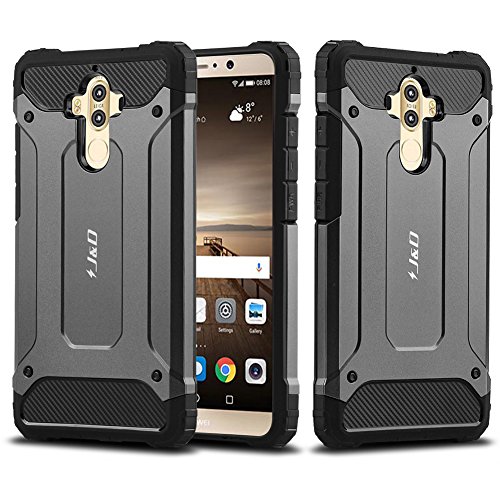 Mate 9 Funda, J&D [Armadura Delgada] [Doble Capa] [Protección Pesada] Híbrida Resistente Funda Protectora y Robusta para Huawei Mate 9 - Metálico Negro