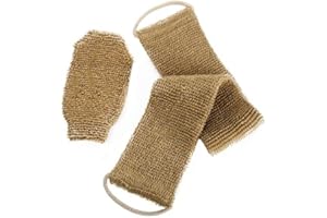 ANXING 100% Natural Exfoliating Hemp Back Scrubber, Bath & Shower Body Brush Scrubber with Handle, Durable Machine Washable, Free Mitt