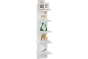 IBUYKE Estantería de pared de 5 niveles, estante vertical blanco, organizador con diseño de torre alta, estantería decorativa de montaje en pared para el hogar, dormitorio, decoración de oficina