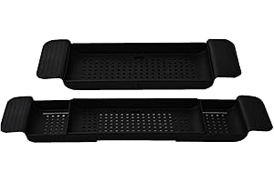 BAOQIFONG Bathtub Caddy Tray, Expandable Bath Shelf, Bath Rack Trays, Bath Tub Tray Table, Adjustable Bath Tub Organizer, Extendable Bathtub Tray for Wine, Book, Soap, Phone for Men & Women, Black