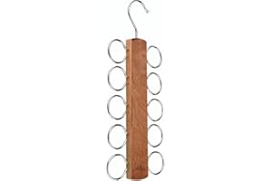 LMSAWK Scarf Hanger Wooden, Scarf Holder for Closet Organizer and Storage, Tie Hanger Scarf Rack, Space Saving Hangers with 10 Loops for All Scarves, Ties, Belts (Brown)