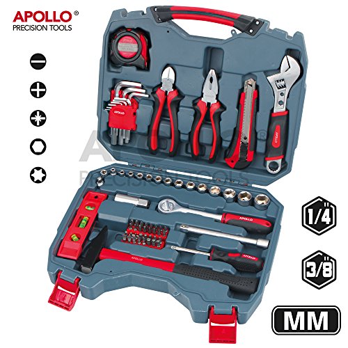 68-teiliges Heim- & Garagen-Werkzeugset einschließlich schwerem 200g Schlosserhammer, 200mm verstellbarem Schraubenschlüssel, metrischen Steckschlüsseln (4 bis 17mm) und 3/8 Zoll Ratschengriff- alles in stabiler Aufbewahrungsbox