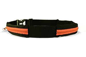 Ceinture Boa L'Original Sac Banane - 2 Poches Ultra Extensibles - Sport, Course a Pied, Jogging, Equitation, Fitness, Voyage, Randonnée -Range Telephone, Gourde, Anti Pick-Pocket Belt (Orange, M/L)