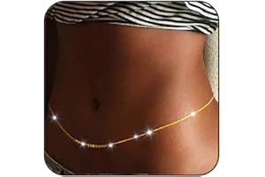 Flovel Boho Catena in vita con paillettes dorate Catene per il corpo Rave Nightclub Catena di gioielli per pancia per donne e ragazze