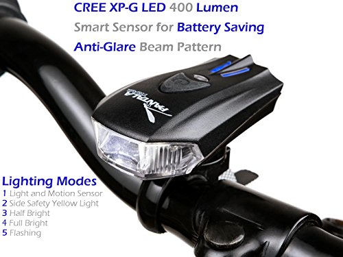 Fahrradbeleuchtung, per USB aufladbar – LED Fahrradlicht Set 400 LM XPG CREE Scheinwerfer vorn und hinten, 100 LM 30 COB LED Rückleuchte – Intelligente Sensoren – Einfache Installation – Wasserdicht - 3
