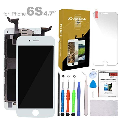 Toocoo Pantalla para iPhone 6s LCD de Repuesto Blanco, Pantalla Táctil de 4,7 Pulgadas Conjunto Marco Digitalizador con Cámara Frontal, Altavoz, Kit de Reparación Completa