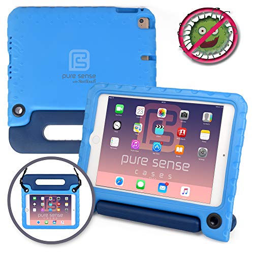 iPad Mini 4 Funda para niños, Pure Sense Buddy Fuerte Anti Bacterias Libre de Gérmenes Tirante de Hombro Resistente A Prueba de Niños Protector de Juguetes Funda Portátil + el Mango, Estante (Azul)