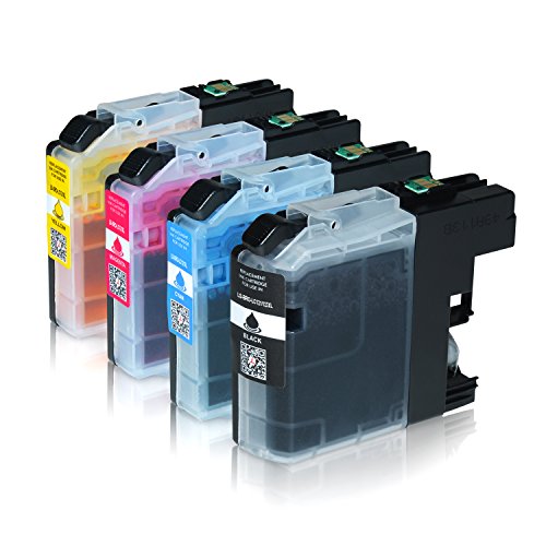 4 Tintenpatronen kompatibel zu Brother LC-123 LC123 LC-121 LC-127 LC-125 XL für Brother MFC-J470DW MFC-J870DW DCP-J552DW - Schwarz 20ml, Color je 14ml mit Chip